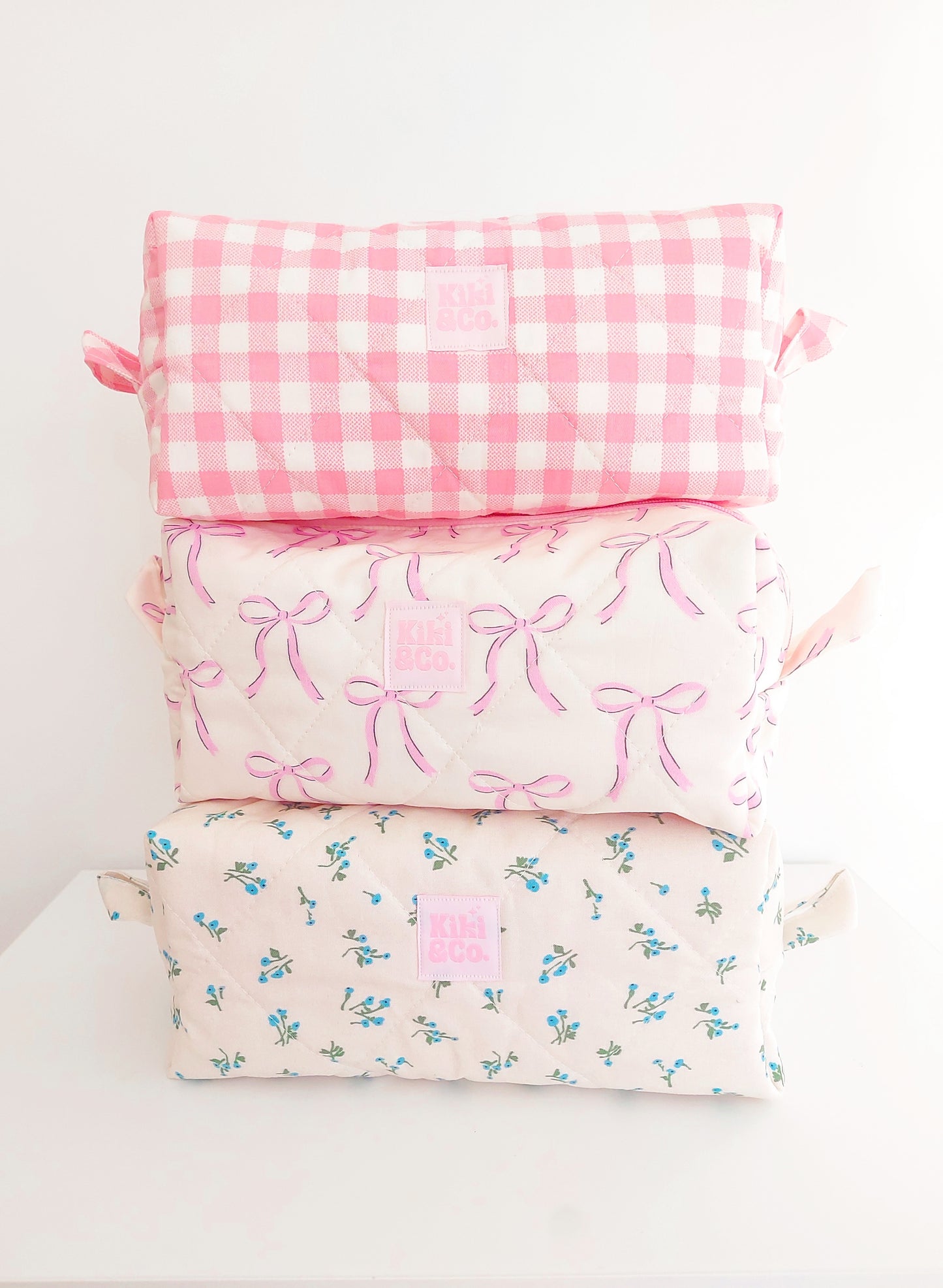 Quilted Makeup Bag- Pink Gingham PRE-ORDER