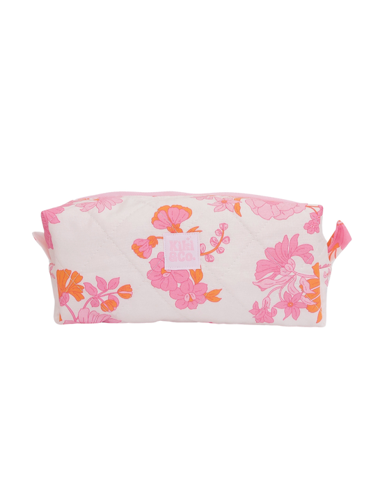 Quilted Makeup Bag- Pink\Orange Floral