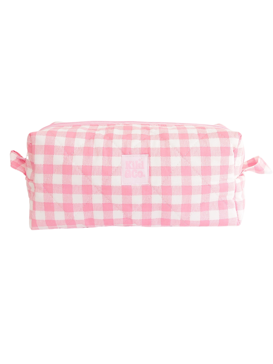 Quilted Makeup Bag- Pink Gingham