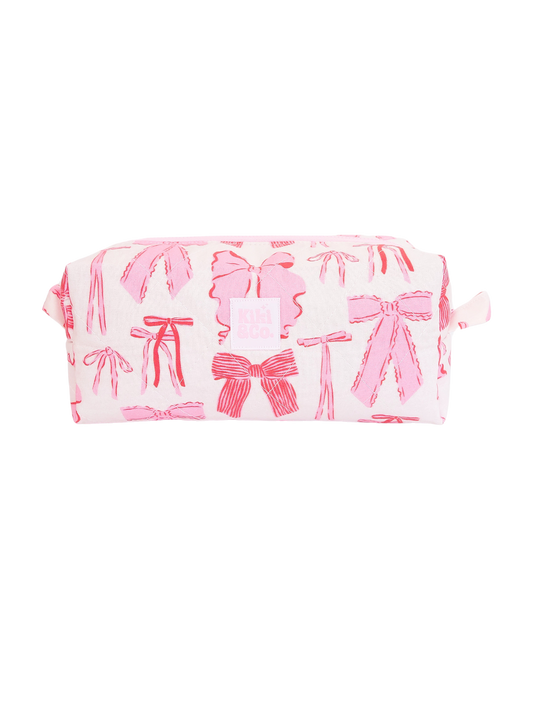 Quilted Makeup Bag- Red/Pink Bows