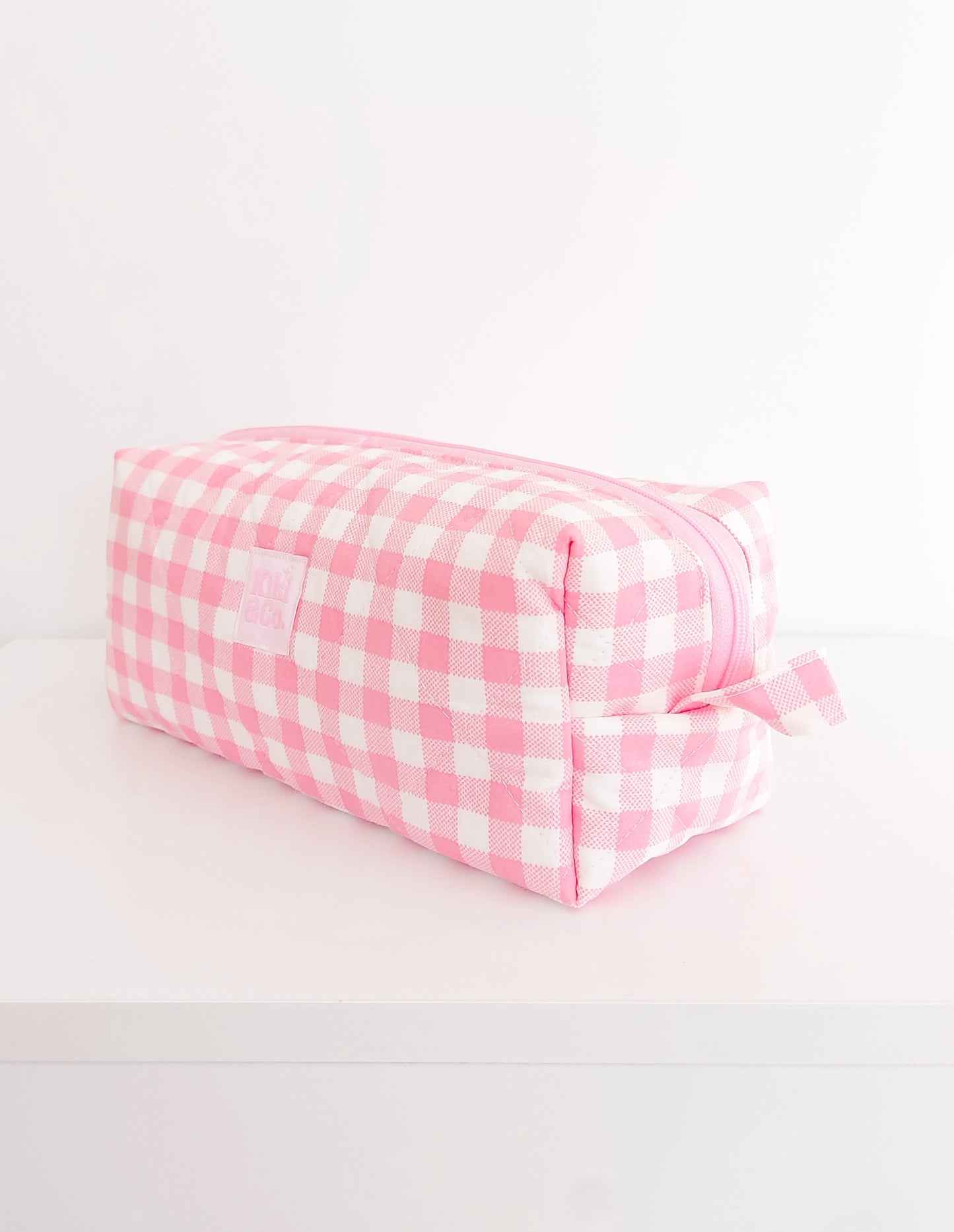 Quilted Makeup Bag- Pink Gingham PRE-ORDER