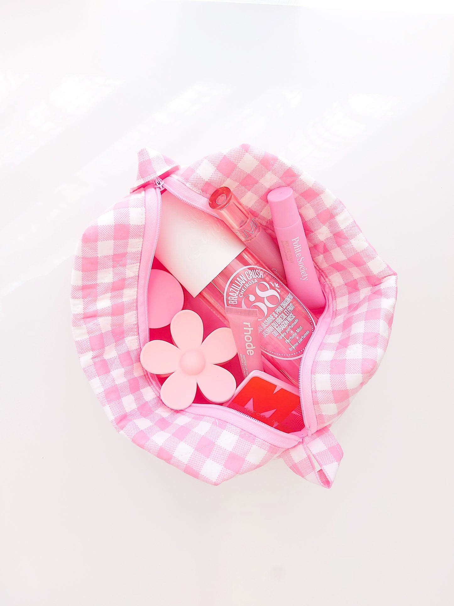 Quilted Makeup Bag- Pink Gingham PRE-ORDER