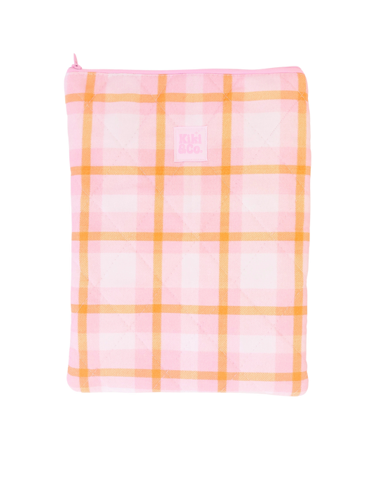 Quilted Book Sleeve - Pink/Orange Plaid